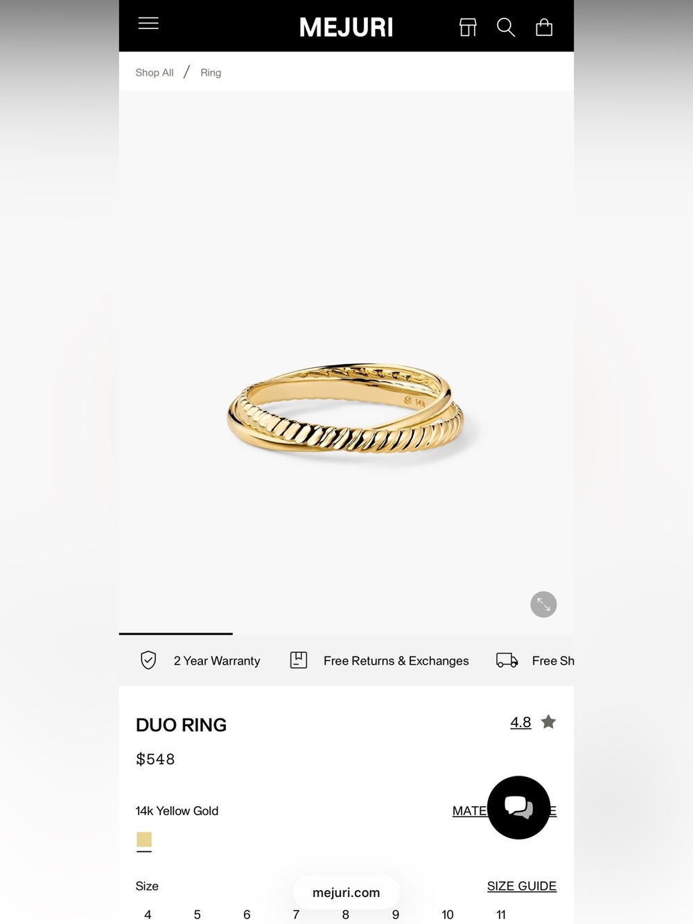 Mejuri Duo Ring 14K Yellow Gold Size 6